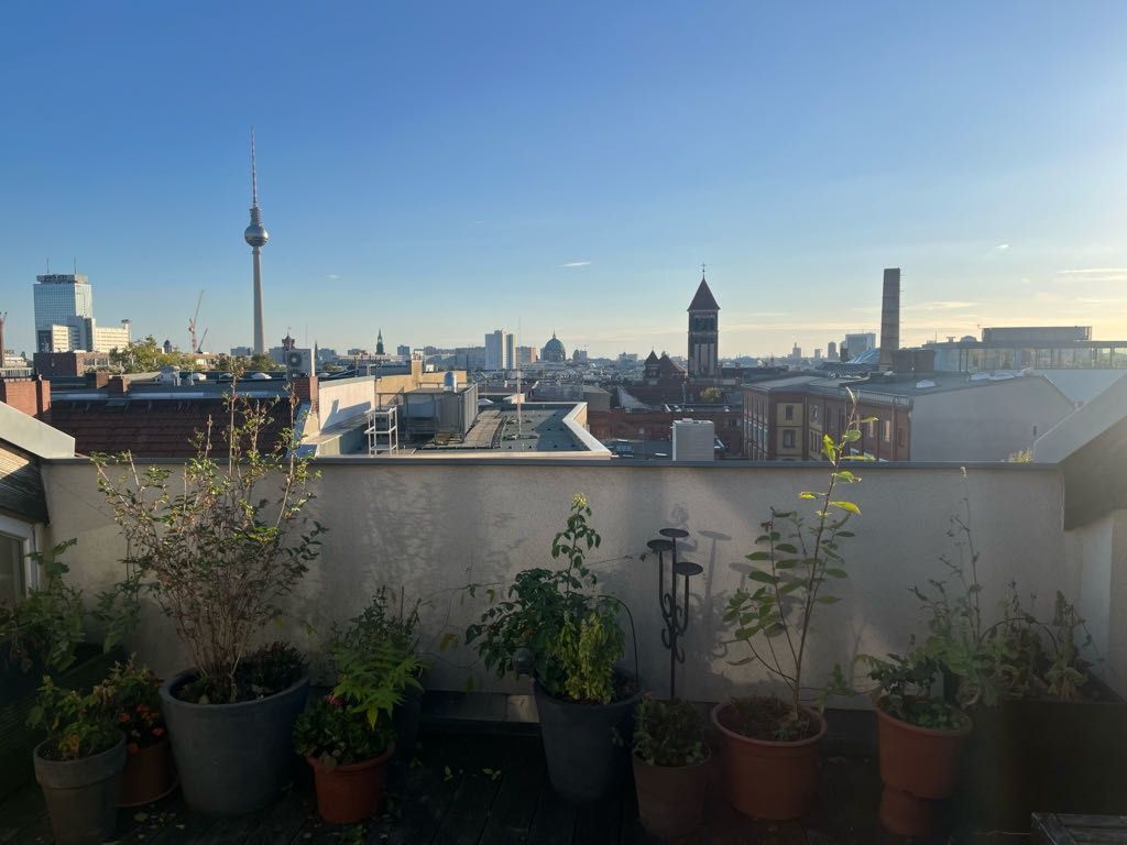 Most beautiful Rooftop Maisonette Flat with large private terrace and 180d view over Berlin in Prenzlauer Berg