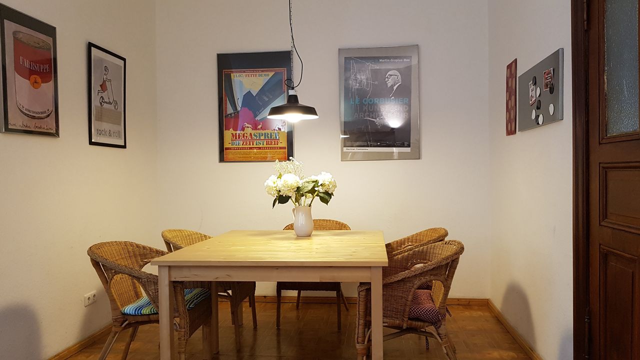 Spacious Corner Apartment Overlooking Boxhagener Platz with 2 Bedrooms and Eat-In Kitchen