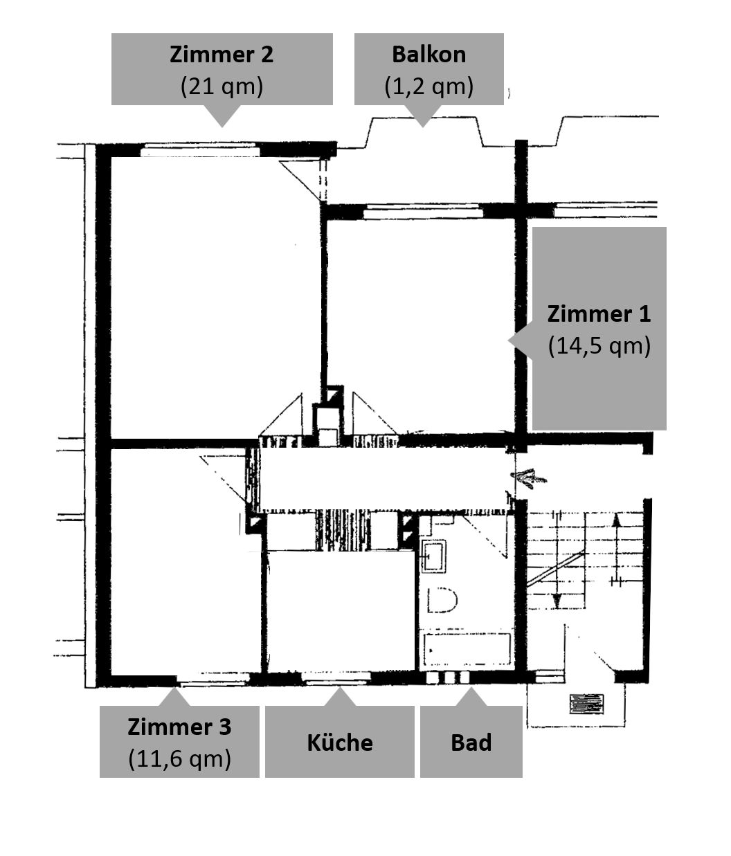 Bright, furnished three-room apartment near the university – sunny apartment incl. internet