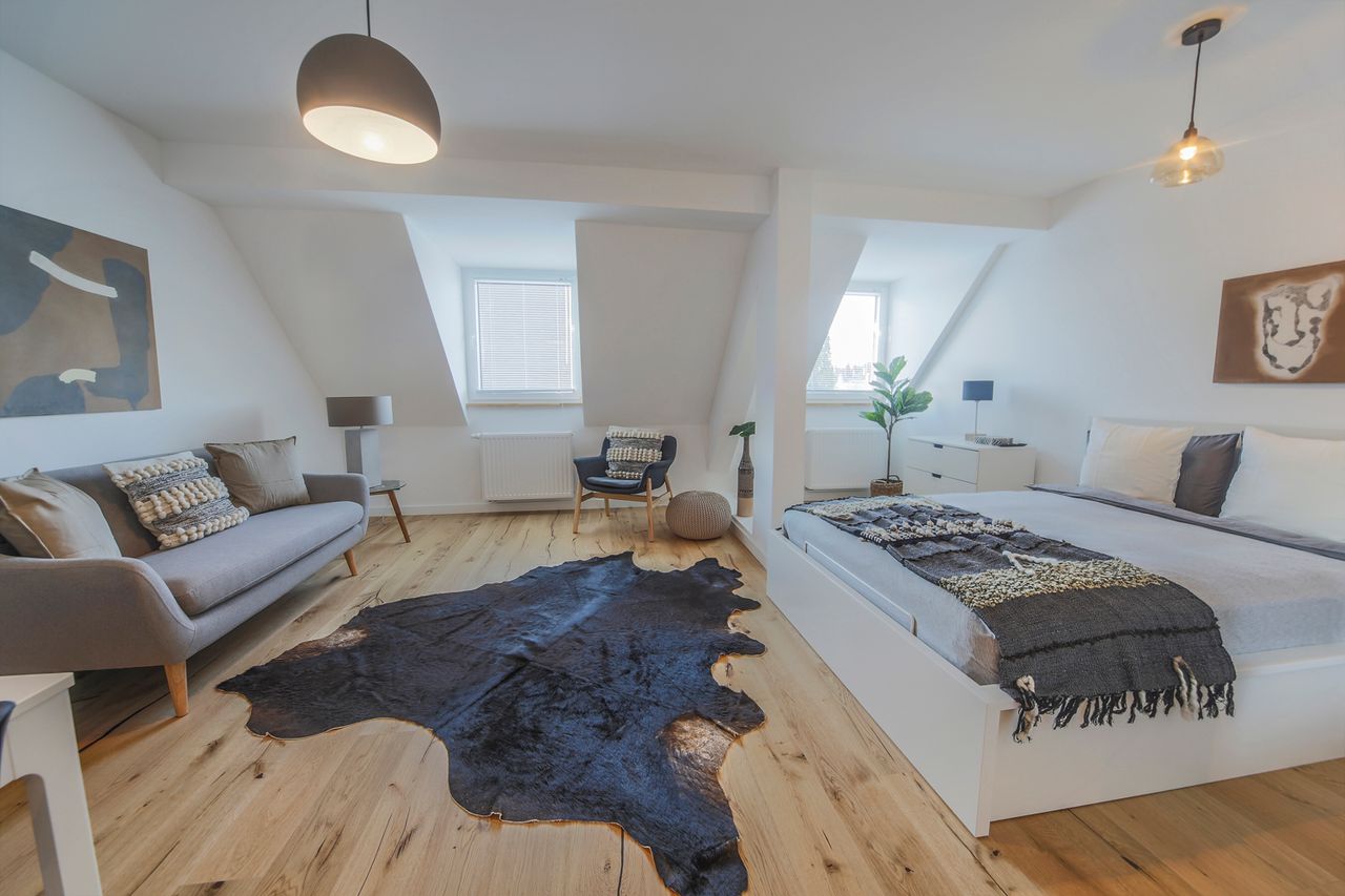 Above the roofs. Modern attic apartment in the zoo district